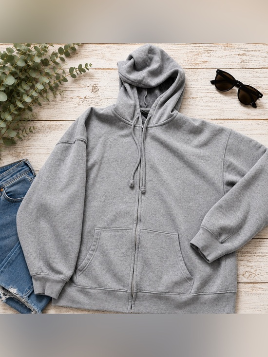 wild fable Tops - Wild Fable Gray Zip Up Hoodie Small Oversized Fleece Sweatshirt Full Zip